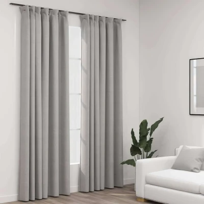 Afbeelding van Gordijnen linnen look verduisterend haken 2 st 140x225 cm grijs