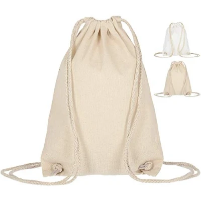 Afbeelding van ELES VIDA katoenen gymtas, 21 x 29 cm, sporttas, rugzak, stoffen tas, jute Oeko Tex® getest, tas voor dames en heren, kindergym, naturel, cm
