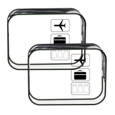 Afbeelding van Transparante toilettas, vliegtuigvloeistoftas, waterdichte toilettas voor reizen in het vliegtuig, draagbare tas, Zwart transparant, make uptas met ritssluiting