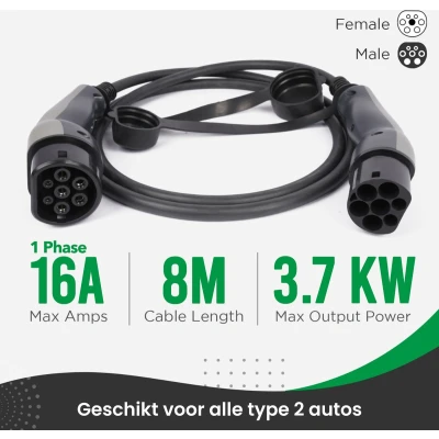 Afbeelding van Basic Line Laadkabel type 2 1 fase 16A 8 meter