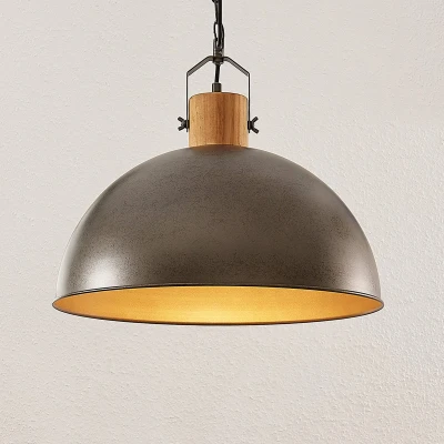 Afbeelding van Lindby hanglamp 1licht Ijzer, hout E27 metallic groen, licht