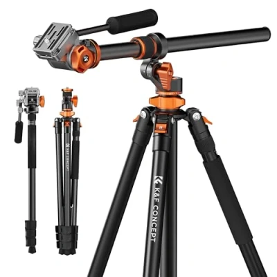 Afbeelding van K&amp;F Concept Camera Statief 230 cm, Professioneel Video met 90 Centre Column, Afneembare Monopod, Hydraulische Kop, Aluminium Reisstatief voor DSLR Camcorders