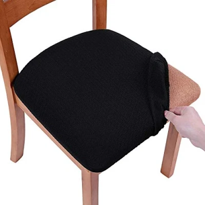 Afbeelding van Homaxy Stretch Jacquard eetkamerstoelhoezen set van 6, afneembare wasbare anti stof eetkamerstoel zitkussen hoezen met stropdassen, zwart