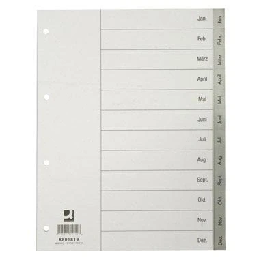 Afbeelding van Q CONNECT maandelijkse tabbladen, A4, PP, met indexblad, grijs tabbladen