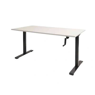 Afbeelding van Dextro slinger zit/sta 180x90cm, hoogte verstelbare werkplek dmv slinger, T poot frame. Frame kleur zwart (RAL9005) en blad Havanna/Kersen Licht.