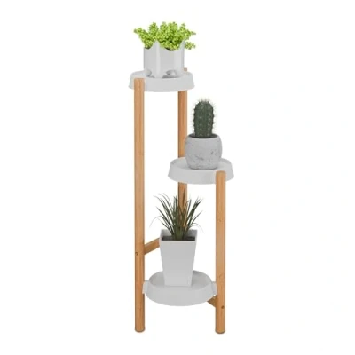 Afbeelding van plantenstandaard binnen 78 x 28 34 cm 3 etages bamboe kunststof