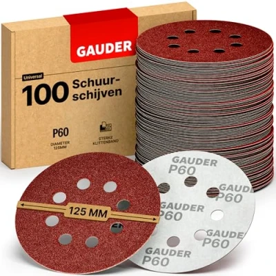 Afbeelding van GAUDER Schuurschijven voor Excentrische Schuurmachines Ø 125mm 100 Stuks Schuurpapier Klittenband Schuurpad Rond Korrel P60
