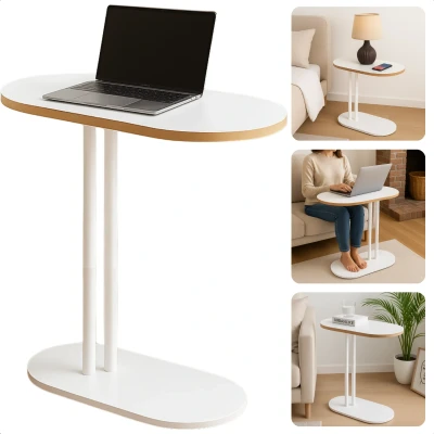 Afbeelding van Cheqo Moderne Bijzettafel Salontafel Set Bijzet Tafel Laptoptafel Banktafel Nachtkastje Wit Metaal Compacte MDF