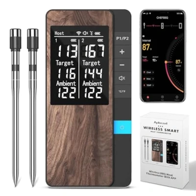 Afbeelding van Apkezel Vleesthermometer, BBQ thermometer met app, IP67 waterdicht, vleesthermometer dubbele sondes, draadloze voor barbecue, oven, keuken, draaispies