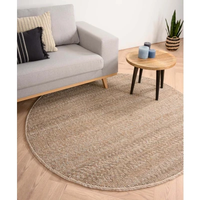 Afbeelding van Rond Wollen Tapijt/Vloerkleed Lett Beige 120 Cm 100% Wol