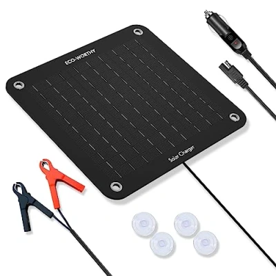 Afbeelding van ECO WORTHY Oplader op zonne energie voor de auto, 12 V, 10 W, druppellading van het zonnepaneel, draagbare noodvoeding met krokodillenklem adapter