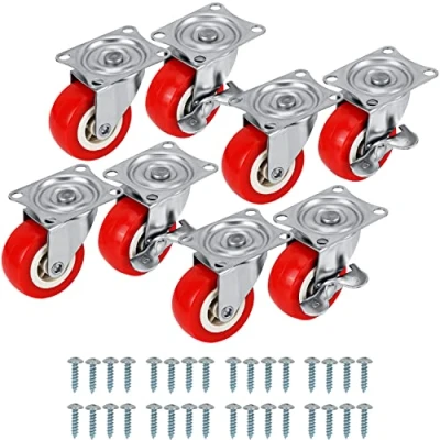 Afbeelding van Kurtzy Zware Kwaliteit Zwenkwielen (8 Pak) 50 mm Rode met Rubberen Banden, Schroeven, Klem Remmen en Metalen Platen Maximale Belasting kg Voor Trolleys Verhuizen