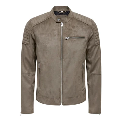 Afbeelding van Only &amp; Sons Onsgus Racer Jacket Imitatieleren jas, Heren, Maat: Small, Brown