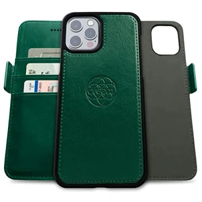 Afbeelding van Dreem Fibonacci iPhone 13 Pro Portemonnee Hoesje / 2 in 1 Schokbestendig MagSafe Compatibel en Afneembaar Luxe Vegan Lederen Folio met RFID Kaartbescherming Multi Standaard [Groen]