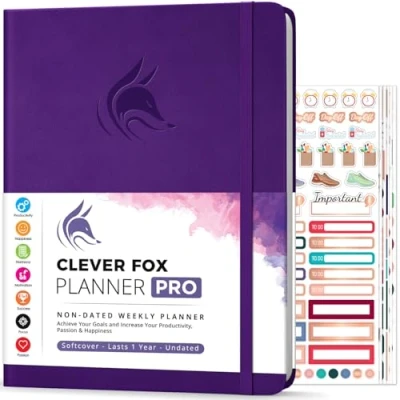 Afbeelding van Clever Fox Planner PRO Wekelijkse &amp; maandelijkse Life om de productiviteit, het tijdmanagement en behalen van uw doelen te verhogen Organizer, Ongedateerd, A4 Formaat Paars