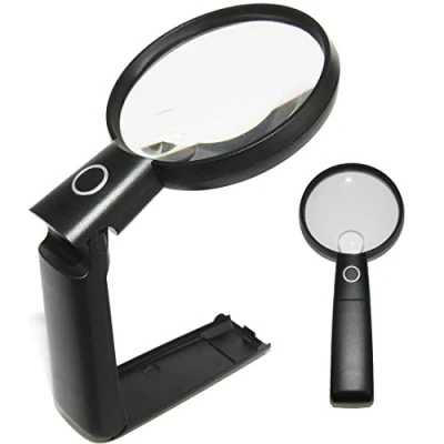 Afbeelding van EasY Magnifier Groot Vergrootglas 2x/4x met LED Verlichting; Staande Loep voor het lezen in boeken; Magnifying Glass een ideaal Cadeau; Loupe Licht Leeshulp