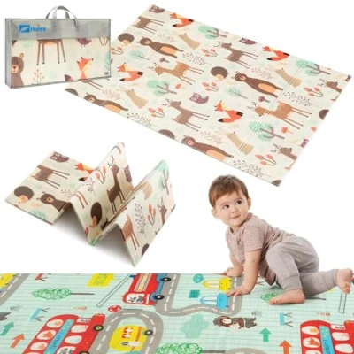 Afbeelding van HUMBI Speelmat voor baby&#039;s, kruipmat, XPE schuim, dubbelzijdig, flatbaar, waterdicht, extra maat, babymat, antislip, 120 x 180 cm, bosstraten