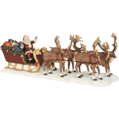 Afbeelding van LuVille Kerstdorp Miniatuur Kerstman met zijn Rendierenslee L21 x B7 H8 cm