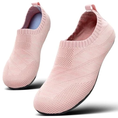 Afbeelding van Sosenfer Pantoffels voor dames en heren, comfortabele platte pantoffels, antislip, gezellige sloffen, uniseks, lichtroze, 40 EU