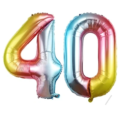 Afbeelding van 40e verjaardag decoratie cijfers ballon 40 jaar folieballon regenboog voor mannen vrouwen nummer vliegt met helium