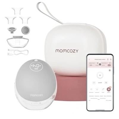 Afbeelding van Momcozy Handsfree borstkolf mobiele stroom M9 upgrade, elektrische en app bediening, gepersonaliseerde multi modi 15 niveaus, draagbare pomp borstvoeding, 24 mm (gezellig grijs, 1 tel)