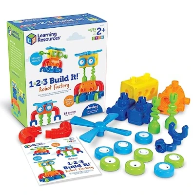 Afbeelding van Learning Resources 1 2 3 Build It! Robot Fabriek, Fijne Motor Speelgoed, Gebouw 18 Stuk Set