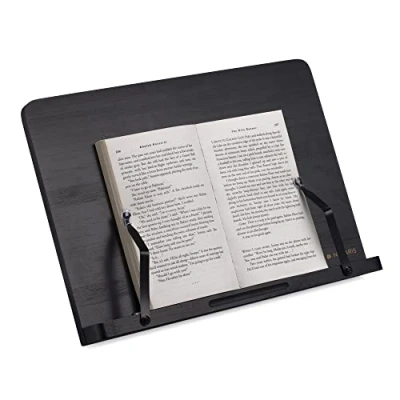 Afbeelding van Navaris houten boekenstandaard en tablethouder Verstelbare paginaklemmen 34x24 cm Van bamboe