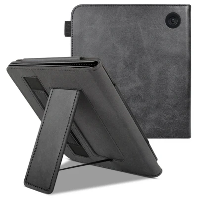 Afbeelding van imoshion Ereader Cover / Hoesje Geschikt voor Kobo Libra Colour Stand Bookcase Sleepcover met strap Zwart