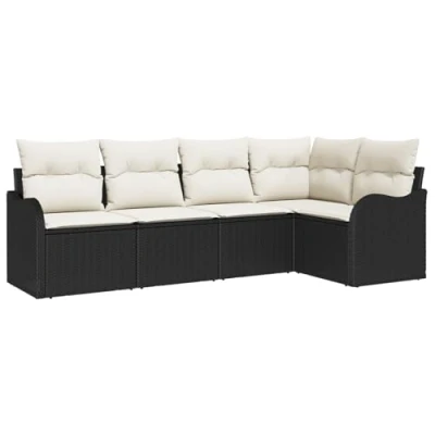 Afbeelding van vidaXL 5 delige Tuin Sofa Set met Kussens Zwart Poly Rattan