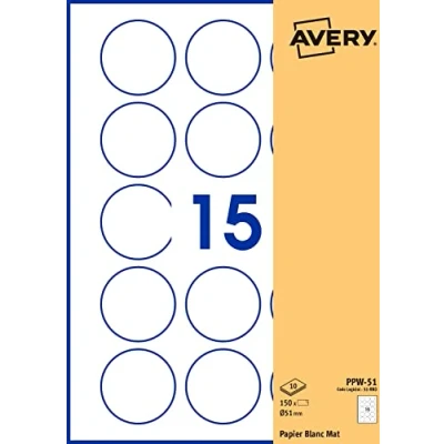 Afbeelding van Avery Zak met 150 zelfklevende etiketten, rond, wit papier, diameter 51 mm, personaliseerbaar en bedrukbaar, laserstraal kopieerapparaat (PPW Fr)