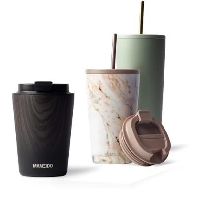 Afbeelding van MAMEIDO Thermosbeker 350ml Ebony Koffiemok gemaakt van roestvrij staal dubbelwandig geïsoleerd, lekvrij Coffee to go Mok
