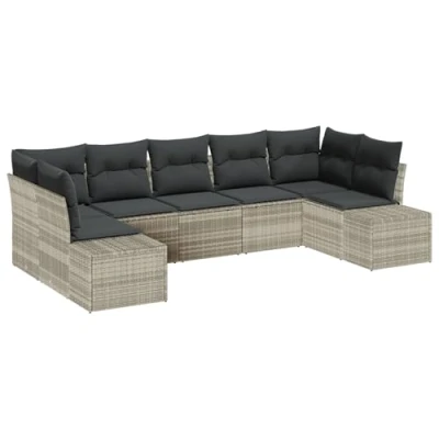 Afbeelding van vidaXL 7 delige Tuinsalonset met Kussens Lichtgrijs Poly Rattan