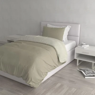 Afbeelding van Italian Bed Linen Natuurlijke Kleur Dekbedovertrek Set met Doubleface Effen Tas Sheet en Kussensloop, 100% Katoen, Duif Grijs/Crème, enkel