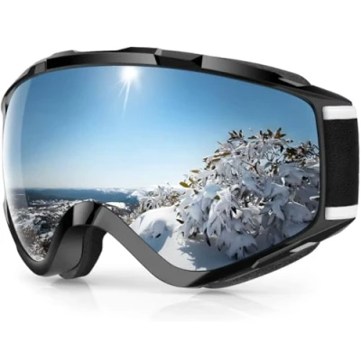 Afbeelding van Findway Skibril,Skibrillen Dames Heren Volwassenen voor Brildragers OTG,UV Bescherming Anti Mist Ski Goggles Bolvormige Spiegel Zwart