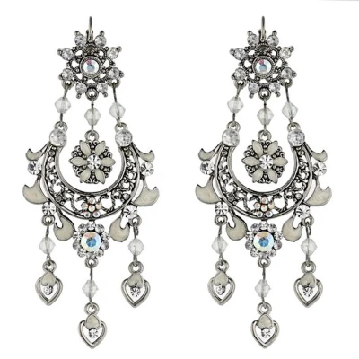 Afbeelding van Behave Oorbellen hangers met steentjes wit zilver kleur 9 cm