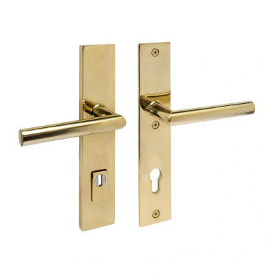 Afbeelding van Intersteel SKG3 veiligheidsbeslag achterdeur rechthoek 250x50mm kruk/kruk Jura PC92 kerntrekbeveiliging PVD messingkleur