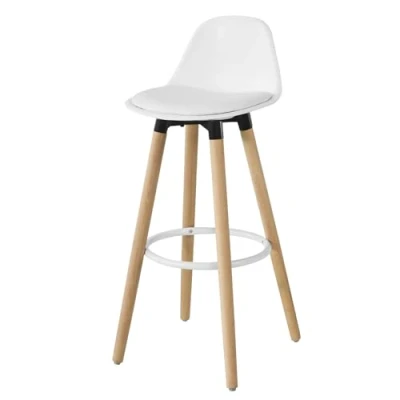 Afbeelding van SoBuy FST70 W Barkruk Voetsteun met Rugleuning Witte Beuken Poten Zithoogte: 71cm Wit