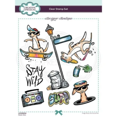 Afbeelding van Creative Expressions Clear stamp Katten skate A5 Set van 8 stempels