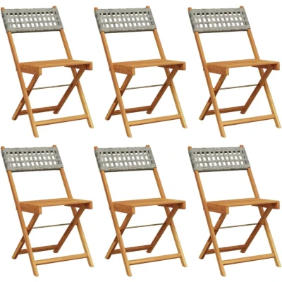 Afbeelding van vidaXL Tuinstoelen 6 st inklapbaar poly rattan en massief hout grijs