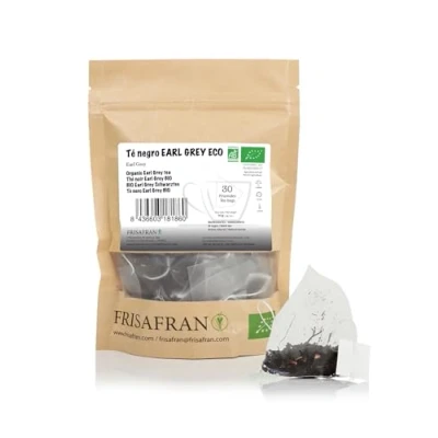 Afbeelding van FRISAFRAN Bio Earl Grey Zwarte Thee in piramides 30 eenheden 60g Antiseptisch theeblaadjes Energiek theezakjes Frisse en bloemige graafgrijs