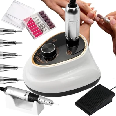 Afbeelding van GASHIO® Nagelfrees voor gelnagels, 65 W, professionele elektrische nagelvijl 35.000 omw/min, met een set uitsteekvormpjes en voetpedaal, manicure pedicure, complete nagelboor