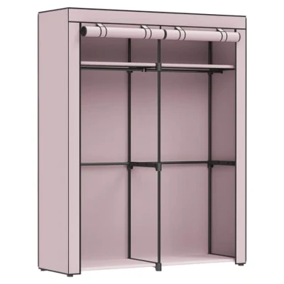Afbeelding van SONGMICS RYG002P02 Stoffen garderobe, voor slaapkamer, met 2 kledingstangen, draagbaar, inklapbaar kledingrek in de kast, 140 x 43 174 cm, lavendelpaars (Lavender Purple)