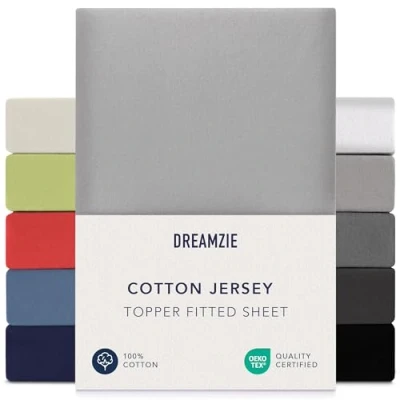 Afbeelding van Dreamzie Boxspring Hoeslaken 90x200 cm 100x200 cm, 100% katoenjersey, matrashoogte tot 37 hypoallergeen, Oeko Tex, grijs