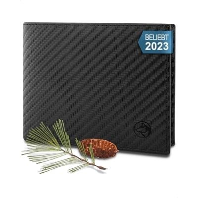 Afbeelding van Wolfstrøm Leren portemonnee voor heren, &#039;Nørge&#039;, Tri Fold RFID blocker, vak 6/8 kaarten, ID vak, groot extra bankbiljetten, muntenvak, (04) Carbon, X Large, Muntenportemonnee