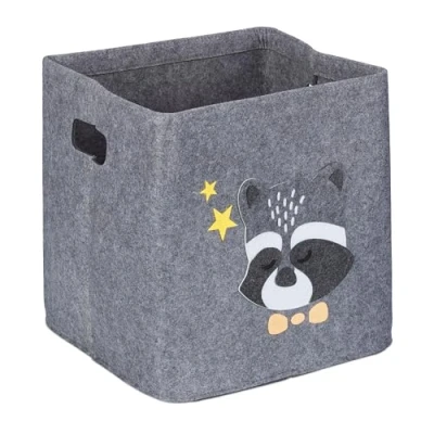 Afbeelding van Relaxdays opbergmand kinderkamer vilten opberger met handgrepen dierenprint grijs wasbeer