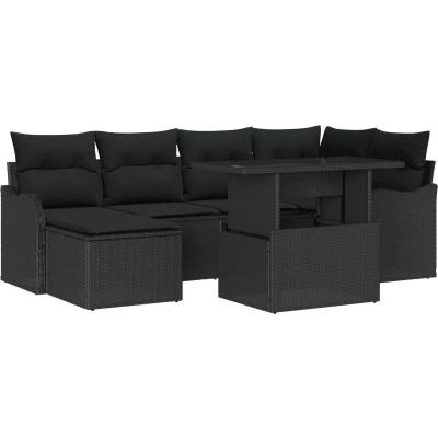 Afbeelding van vidaXL 7 delige Tuin Sofa Set met Kussens Zwart Poly Rattan