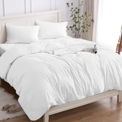 Afbeelding van Dekbedovertrek voor tweepersoonsbed, 100% katoen, 250 x 200 cm (2 kussenslopen 50 80), beddengoedset van premium 150 g/m², Oeko Tex, zacht, ademend, hypoallergeen, wit