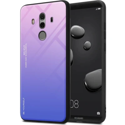 Afbeelding van Cadorabo Hoesje geschikt voor Huawei MATE 10 PRO in ROZE BLAUW Tweekleurige beschermhoes van TPU silicone Case Cover en achterzijde gehard glas