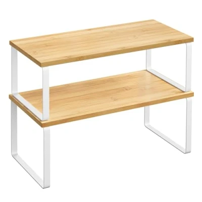 Afbeelding van SONGMICS Kruidenrek, set van 4, keukenrek, keuken organizer, uitbreidbaar, kruidenhouder, stapelbaar, met metalen frame, troebel wit natuurbeige KCS210W01