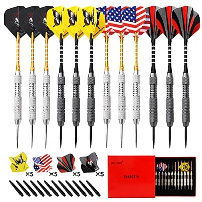 Afbeelding van Rose Kuli Dartpijlen, 12 stuks, 24 gram, stalen punt, dartset, professionele dartset met aluminium schachten en 4 stijlen van vinnen